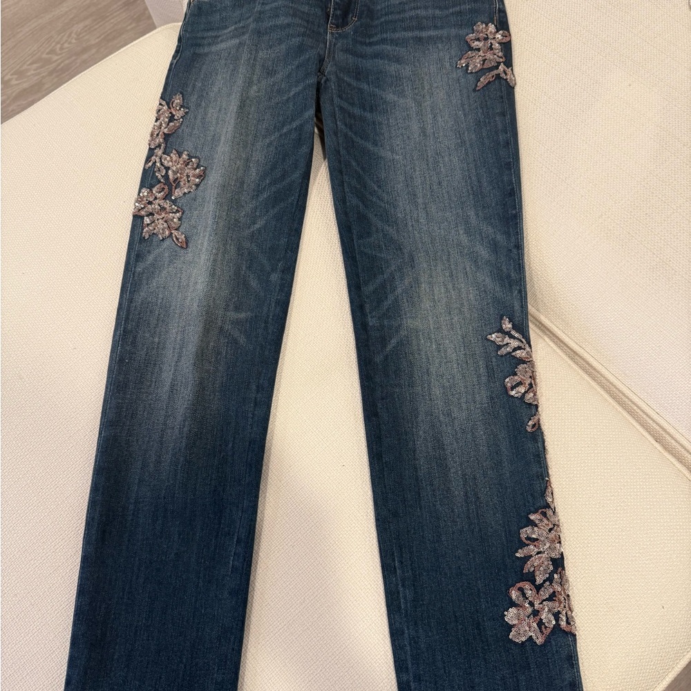 White House Black Market Blue Jeans with Floral Detail